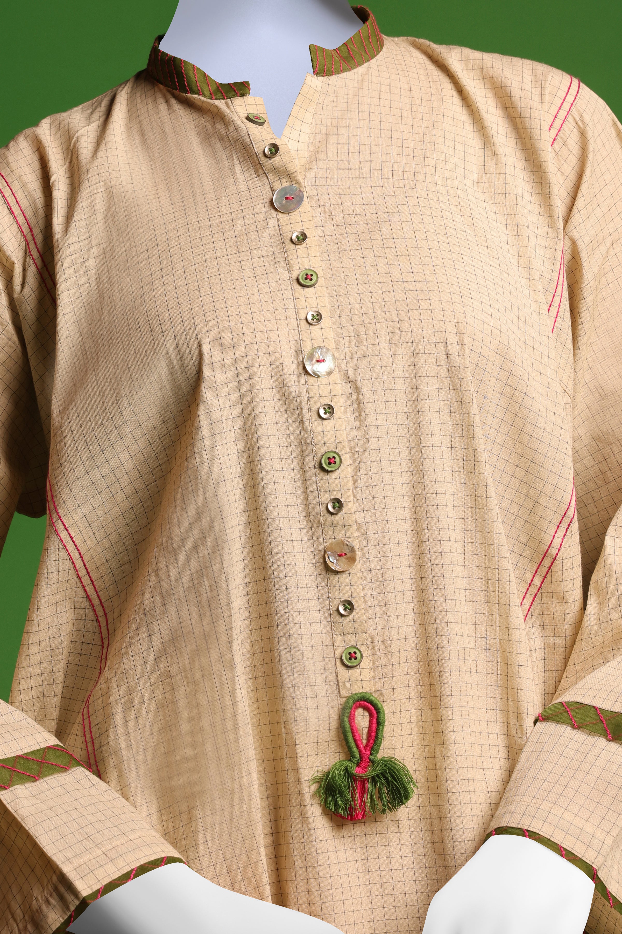 OFF WHITE JACQUARD KURTI | CCW-1PS-S-US-22-3070 CHECKS - Image 4