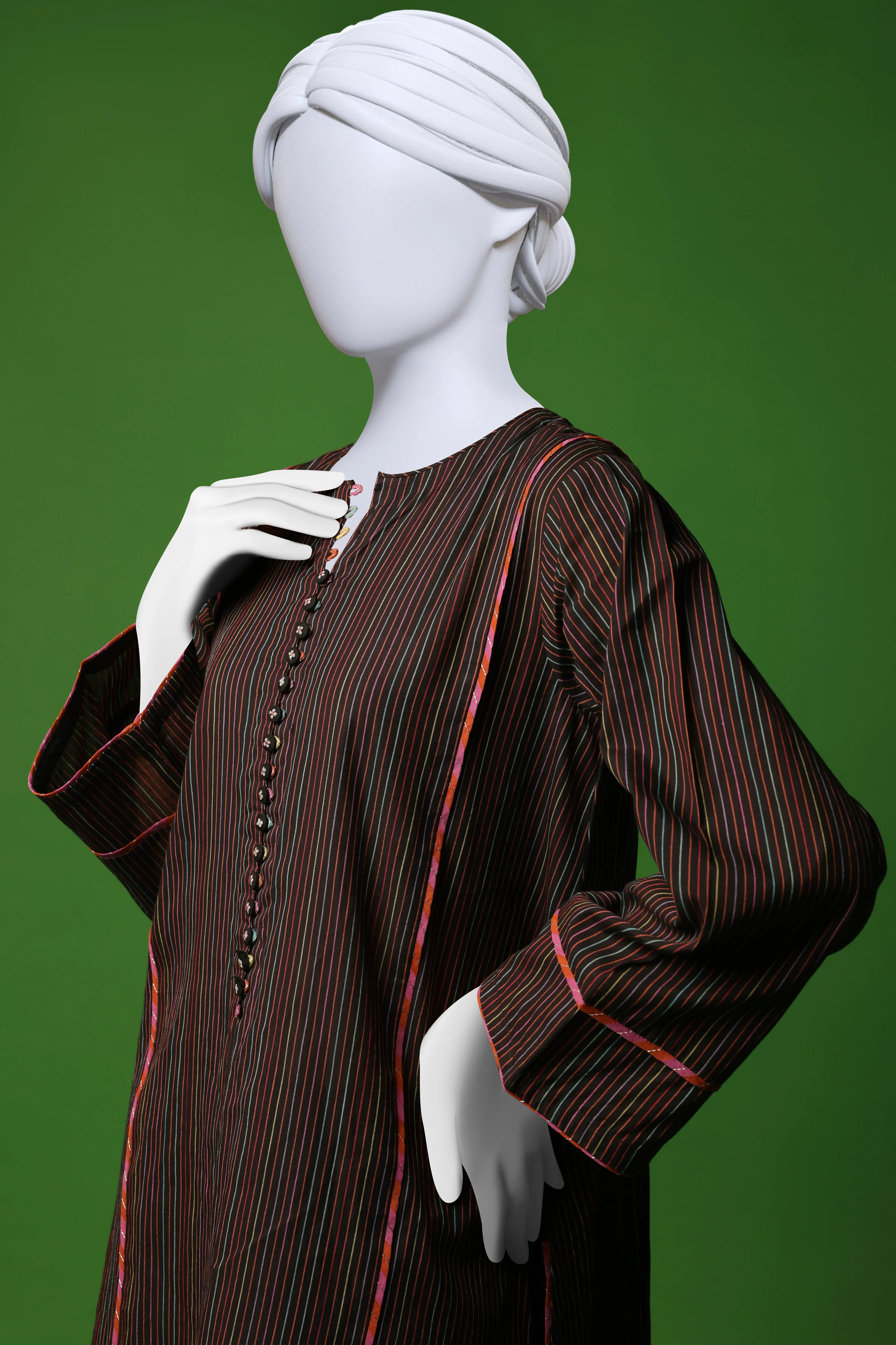 BLACK JACQUARD KURTI | CCW-1PS-S-US-22-3071 CHALK STRIPES - Image 3