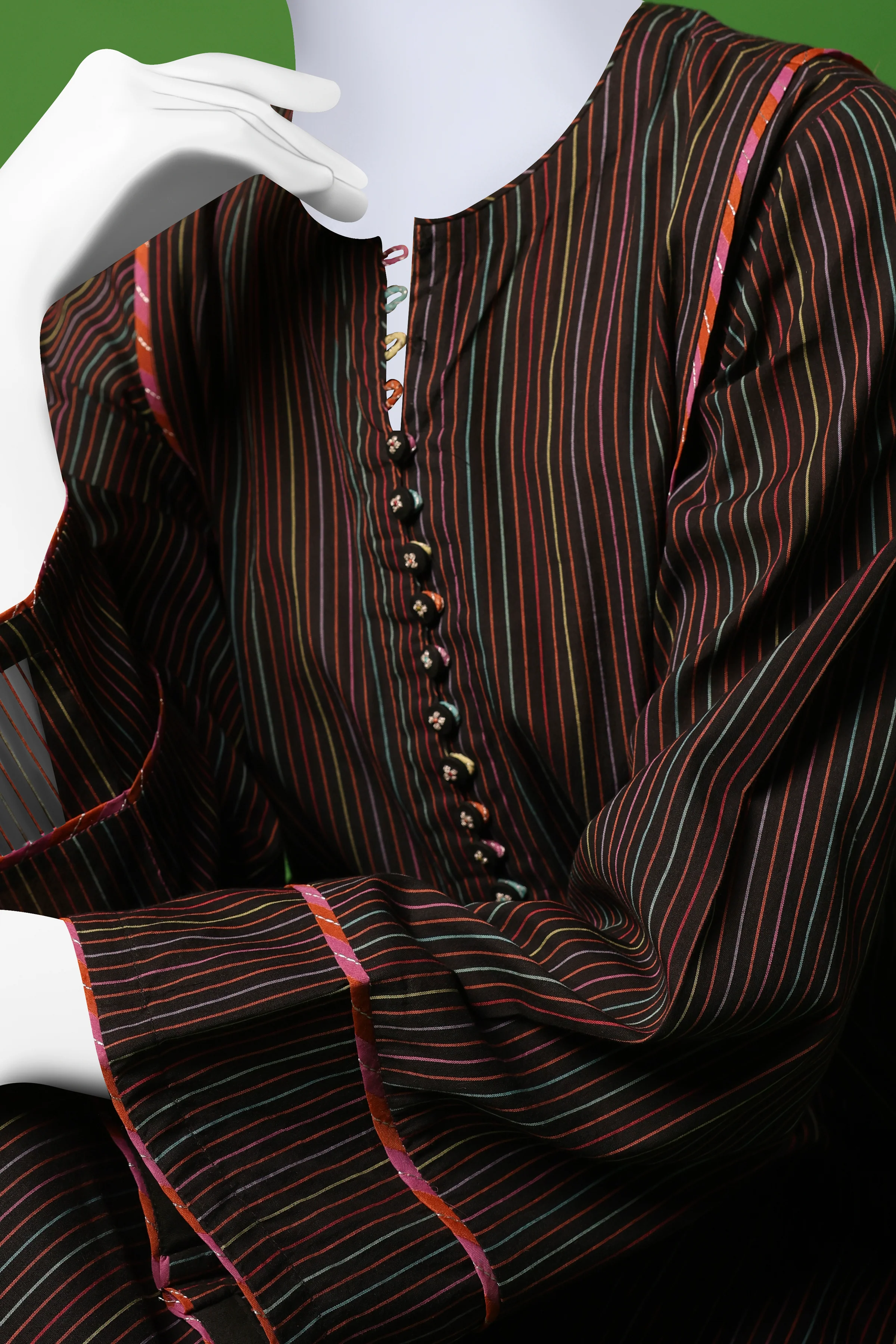 BLACK JACQUARD KURTI | CCW-1PS-S-US-22-3071 CHALK STRIPES - Image 6