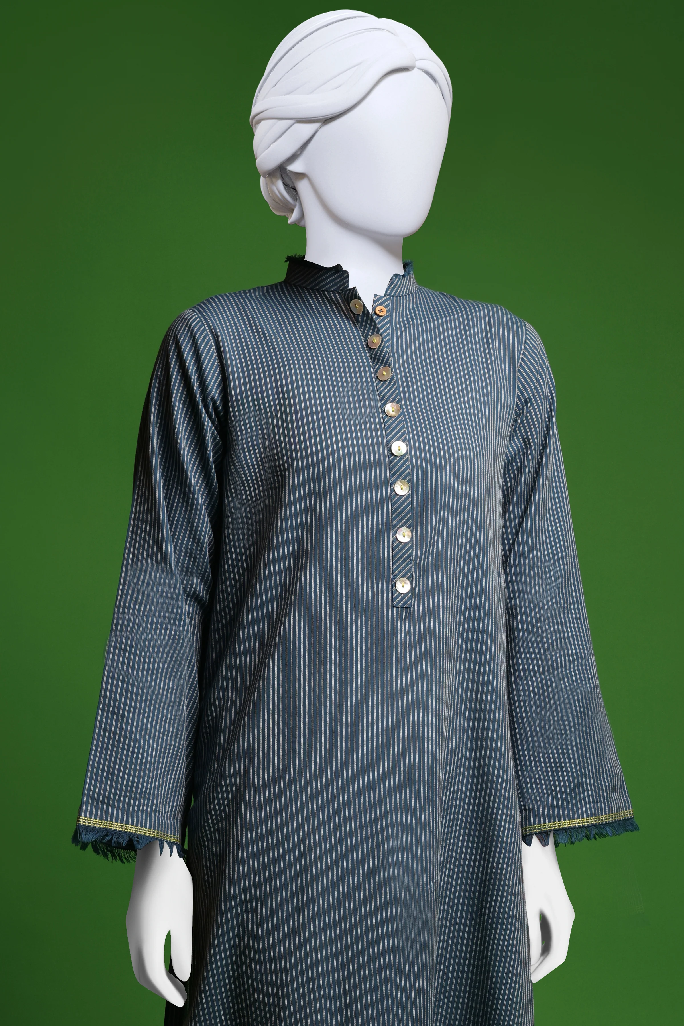 BLUE JACQUARD KURTI | CCW-1PS-S-US-22-3073 PIN STRIPES - Image 4