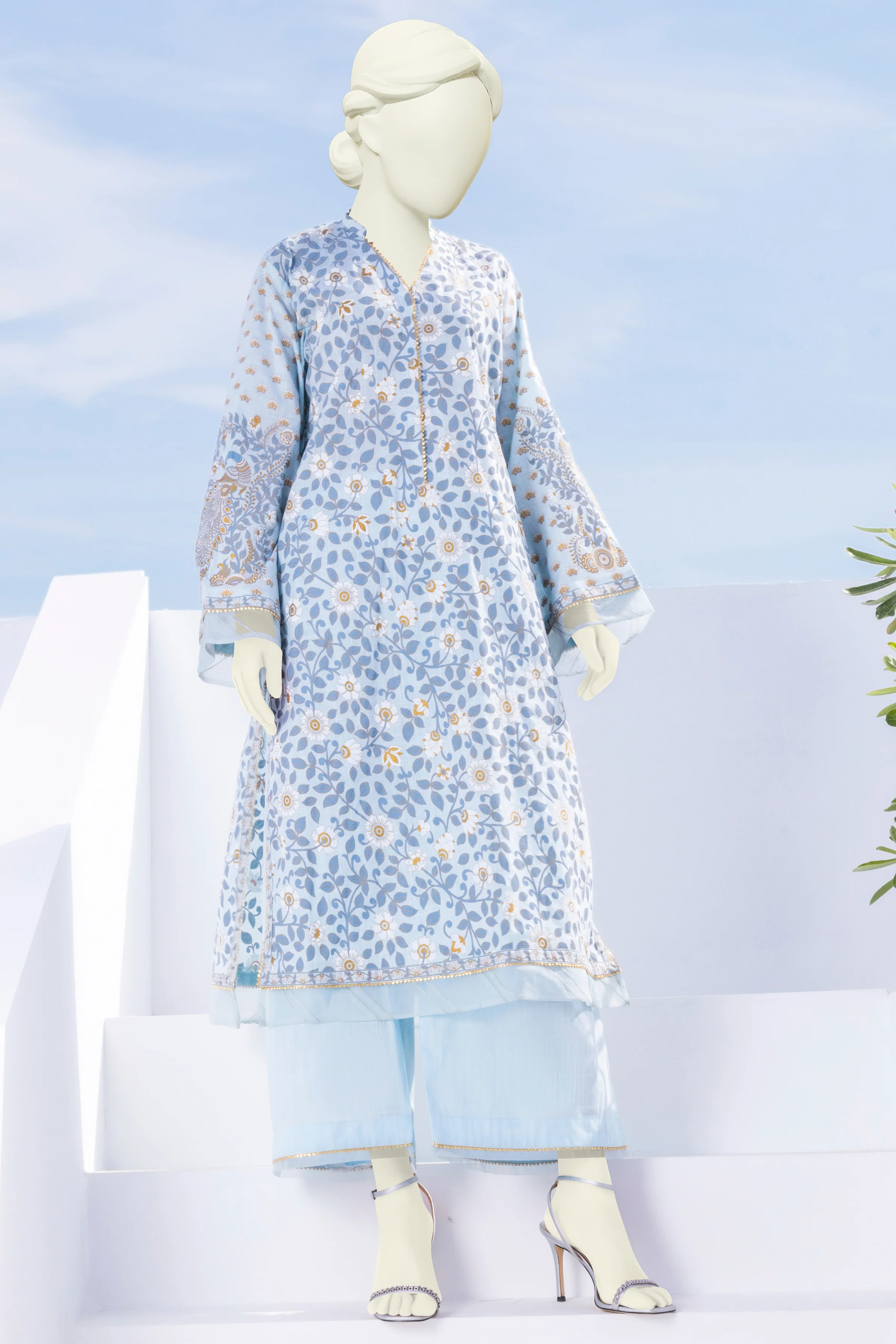 LIGHT BLUE LAWN 2PC STITCHED | CCW-2PS-ST-S-US-22-1703 MORNI - Image 4