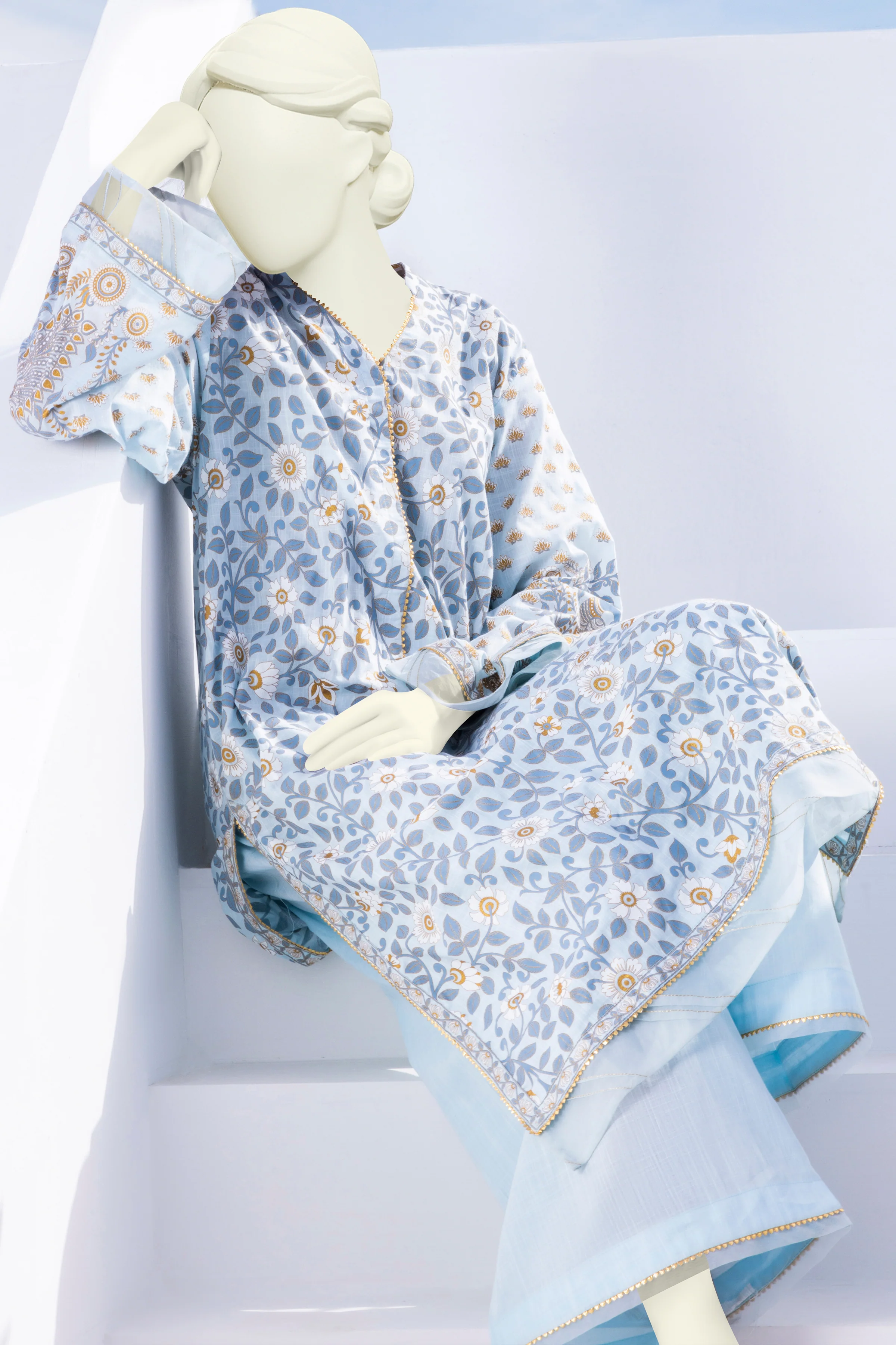 LIGHT BLUE LAWN 2PC STITCHED | CCW-2PS-ST-S-US-22-1703 MORNI - Image 5