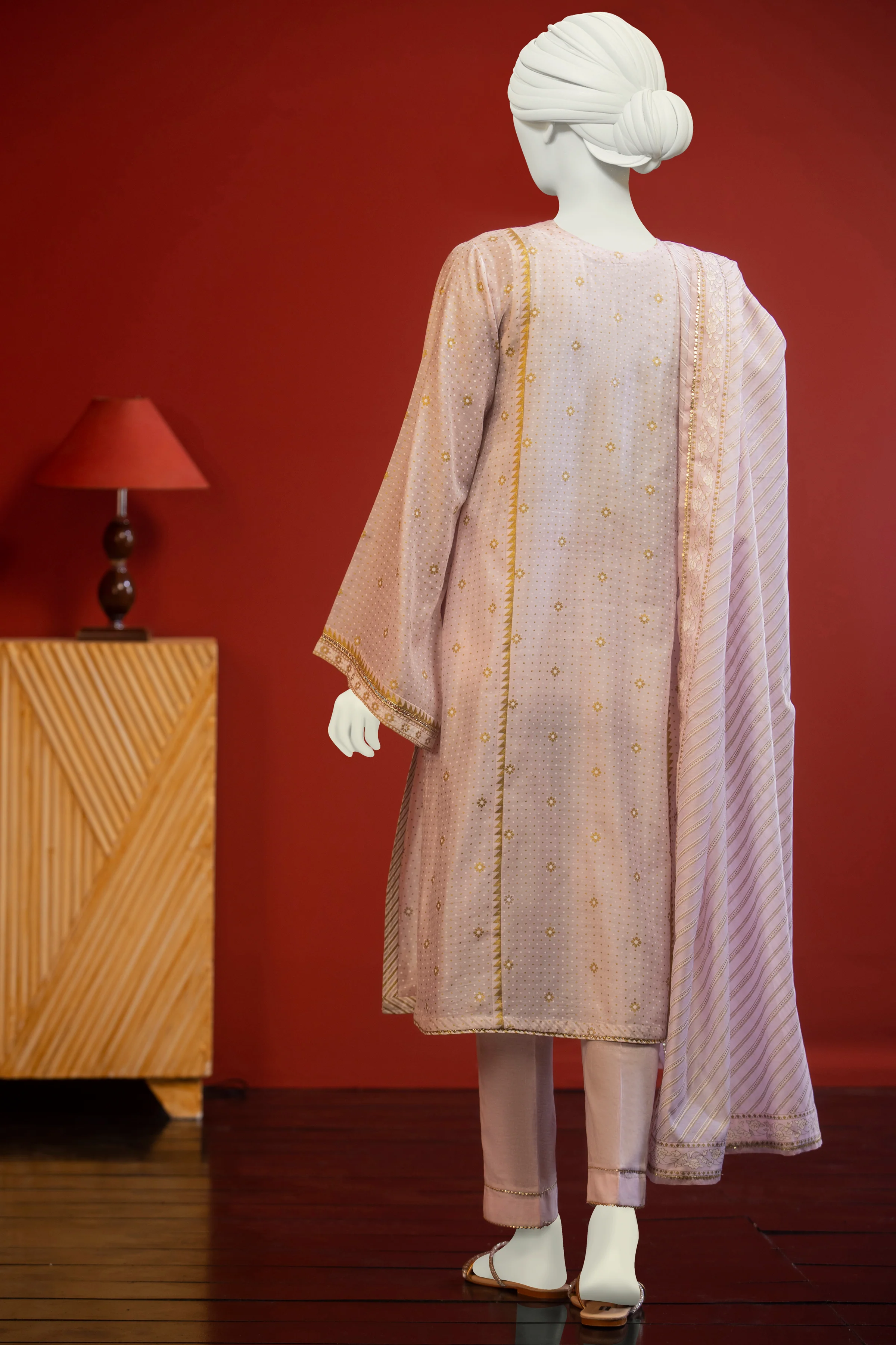 PINK CHANDERI 3PC UNSTITCHED | CCW-3PS-S-US-22-002 TAFFY PINK - Image 2