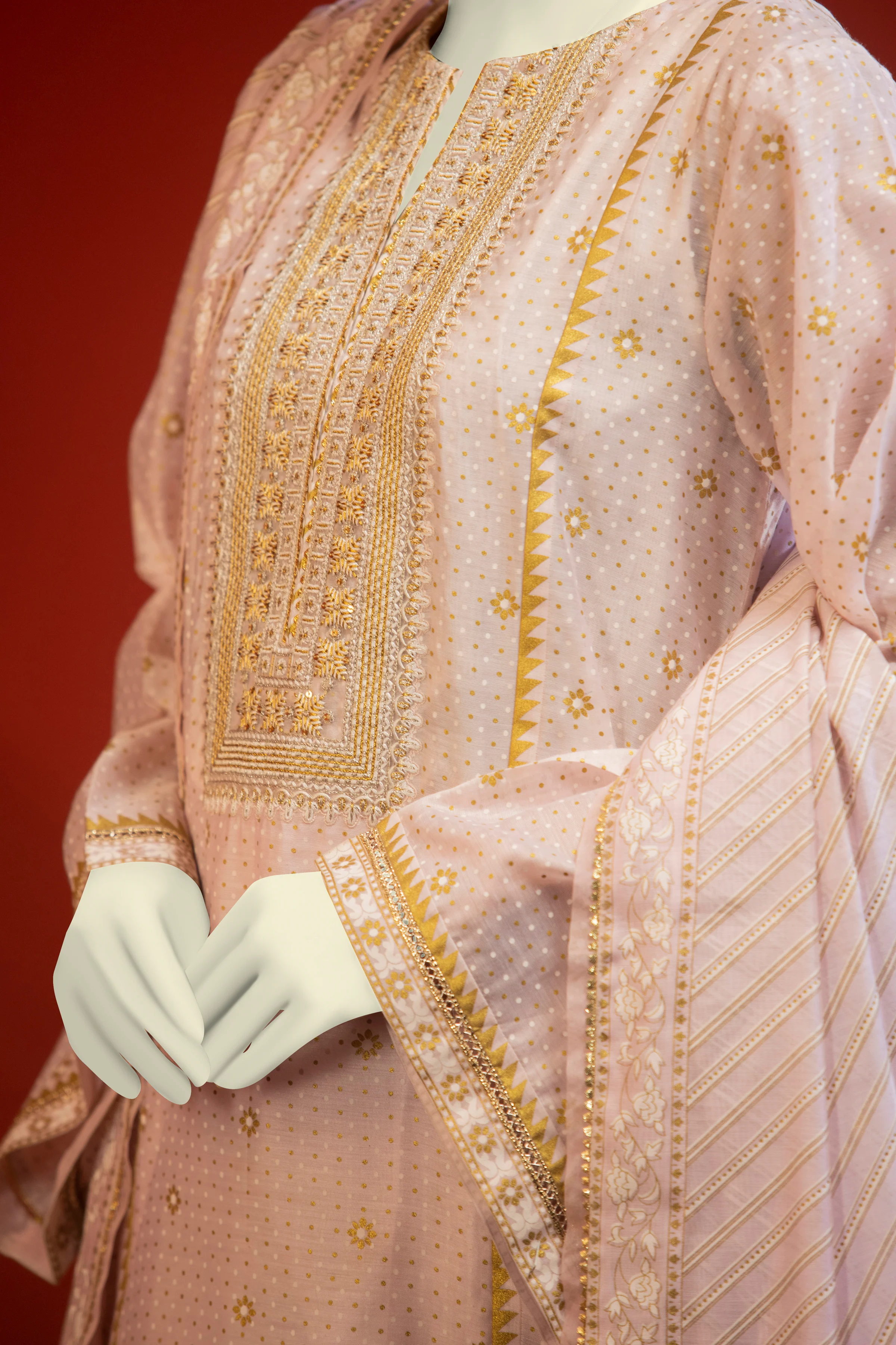 PINK CHANDERI 3PC UNSTITCHED | CCW-3PS-S-US-22-002 TAFFY PINK - Image 3