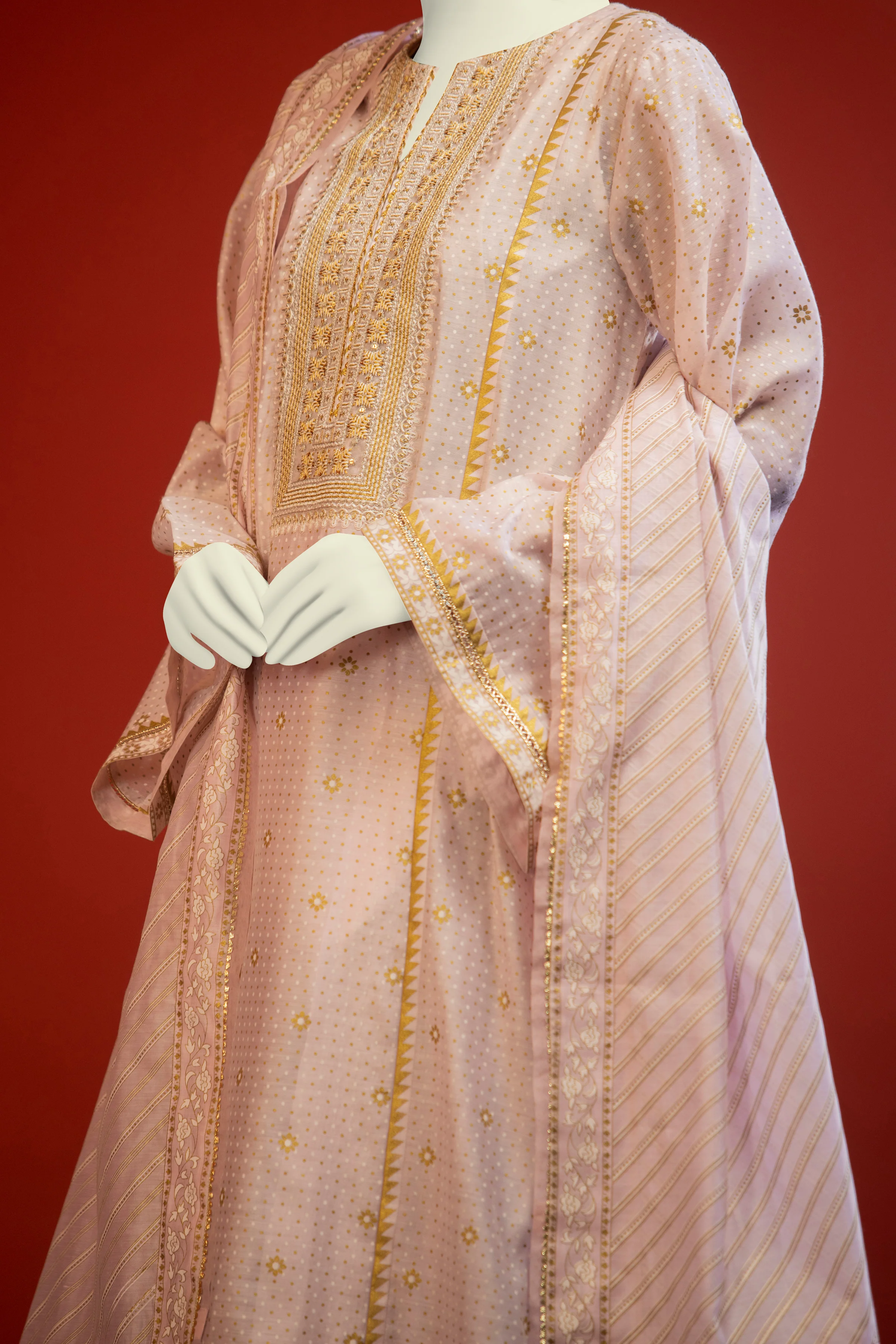 PINK CHANDERI 3PC UNSTITCHED | CCW-3PS-S-US-22-002 TAFFY PINK - Image 4