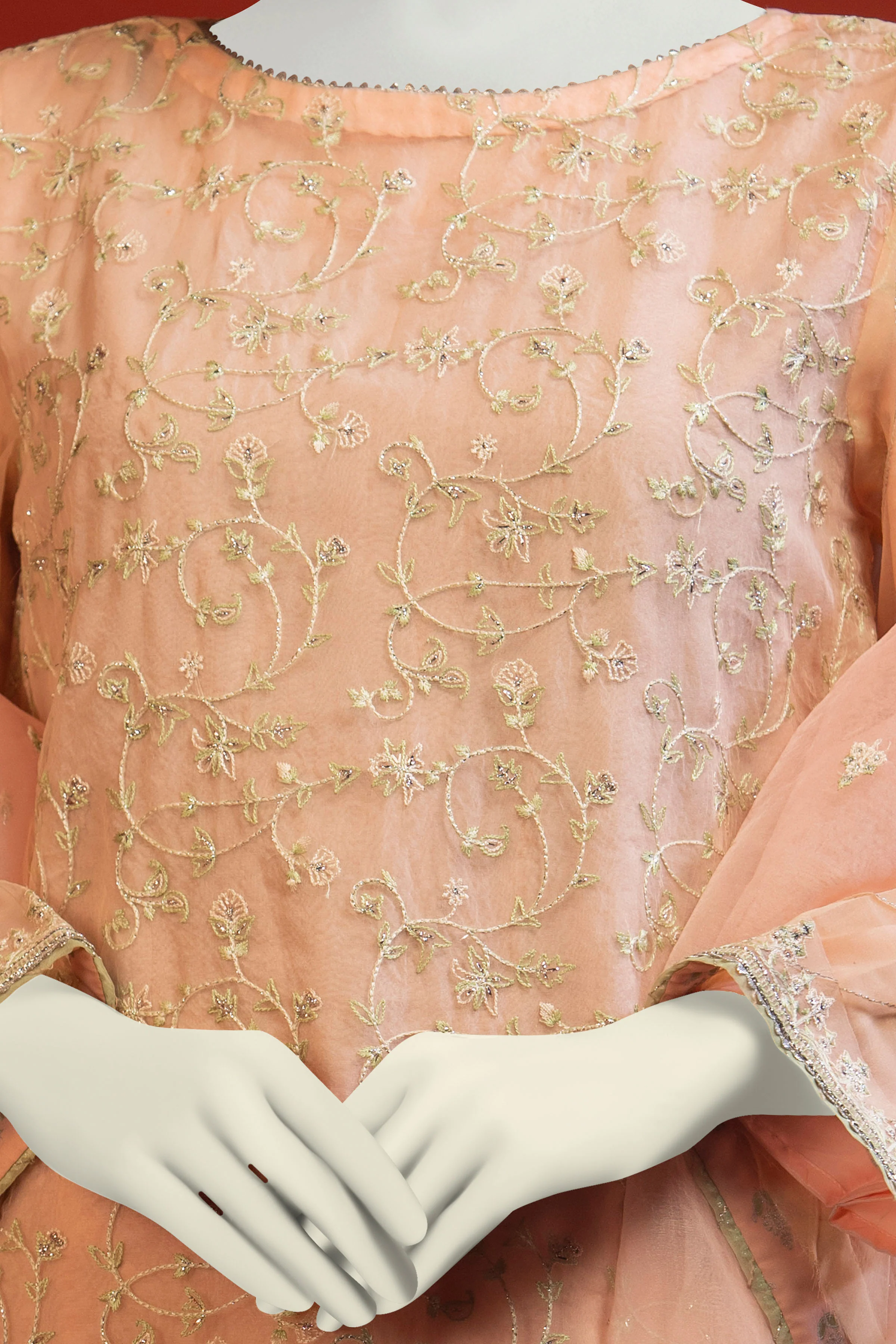 PEACH ORGANZA 3PC STITCHED | CCW-3PS-S-US-22-011 CORAL BERRY - Image 3