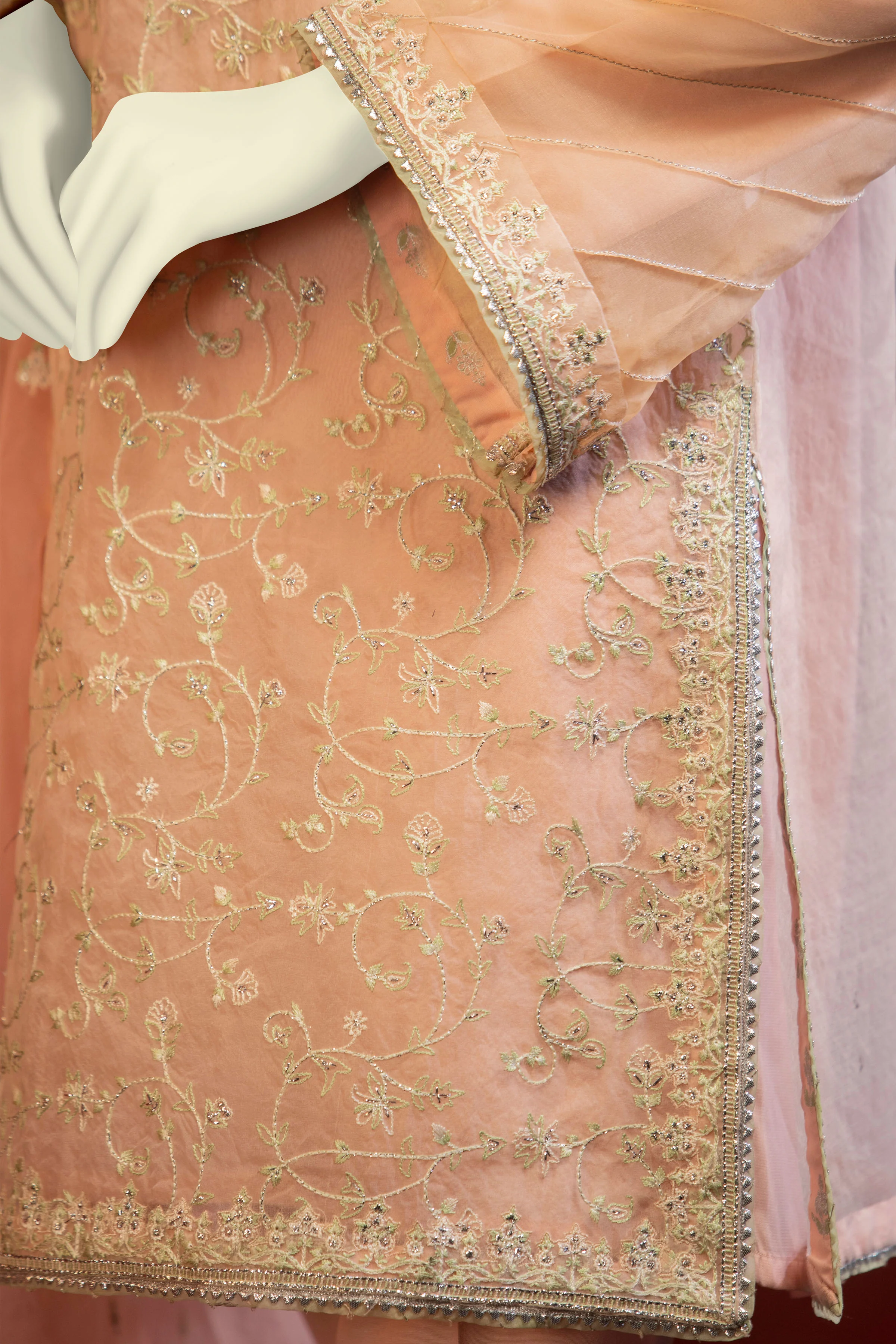 PEACH ORGANZA 3PC STITCHED | CCW-3PS-S-US-22-011 CORAL BERRY - Image 4