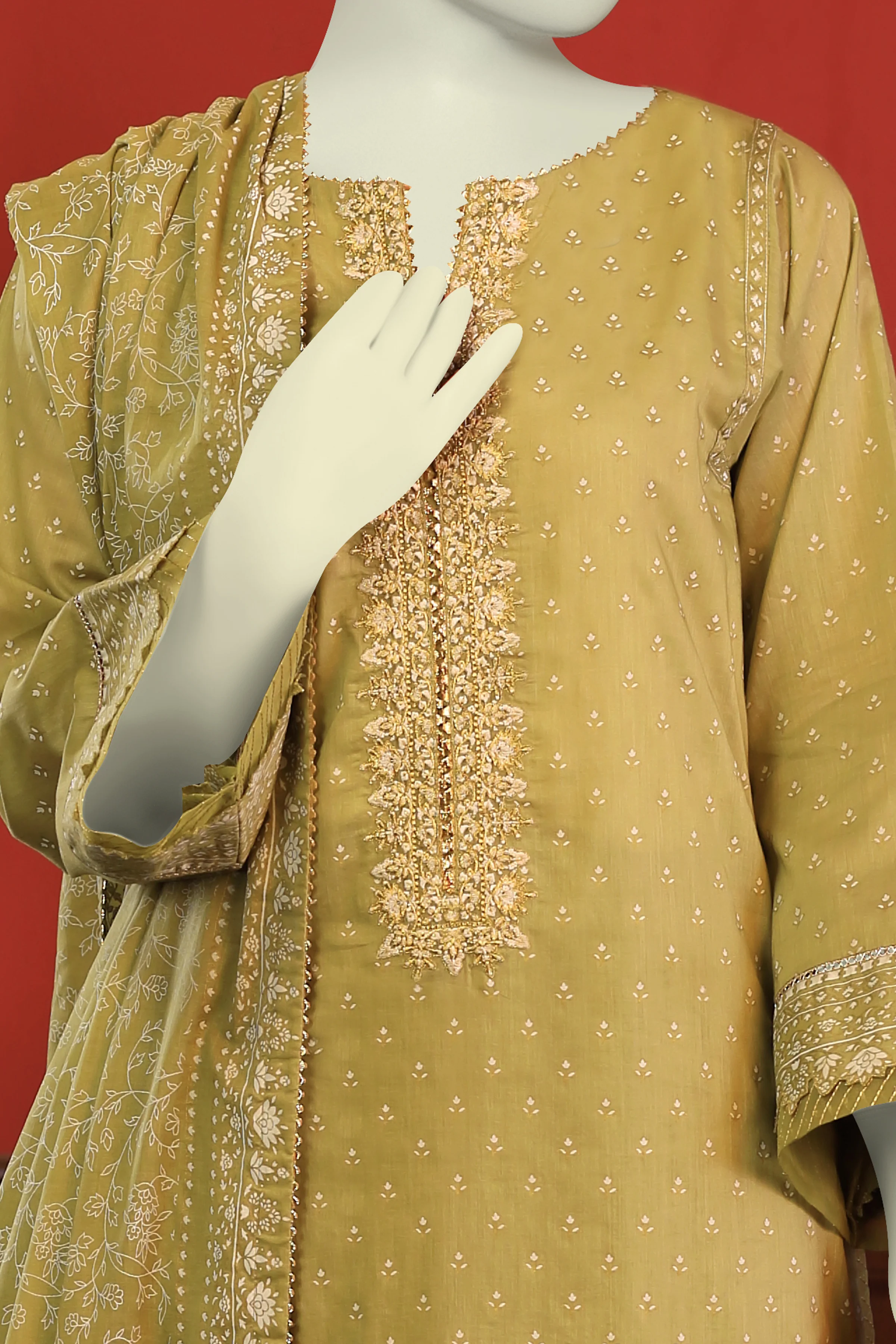 PISTACHIO LAWN 3PC UNSTITCHED | CCW-3PSU-S-US-22-020/A SHAJAR-1 - Image 2