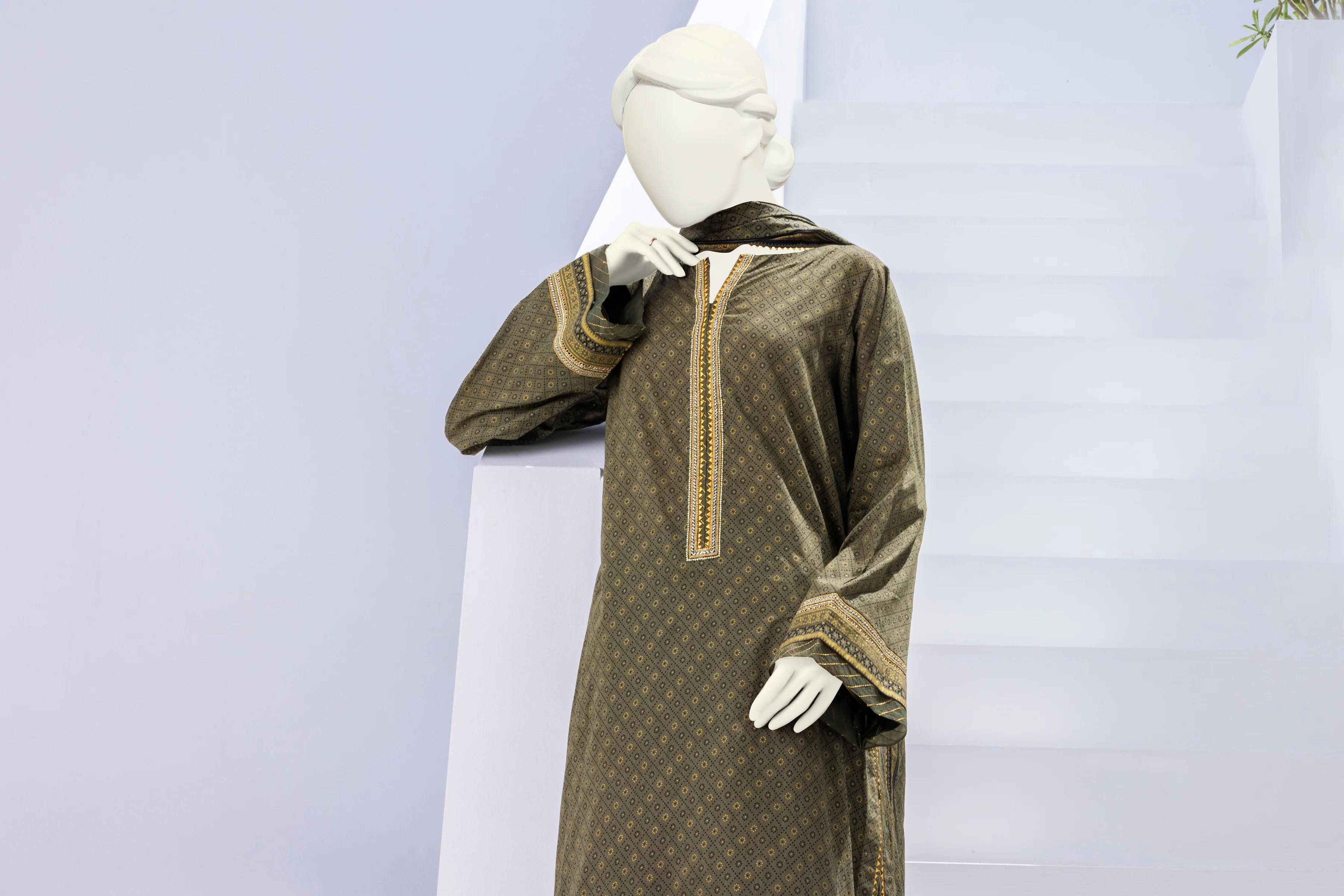 OLIVE GREEN LAWN 3PC STITCHED | CCW-3PSU-S-US-22-040/S GULAAL - Image 5