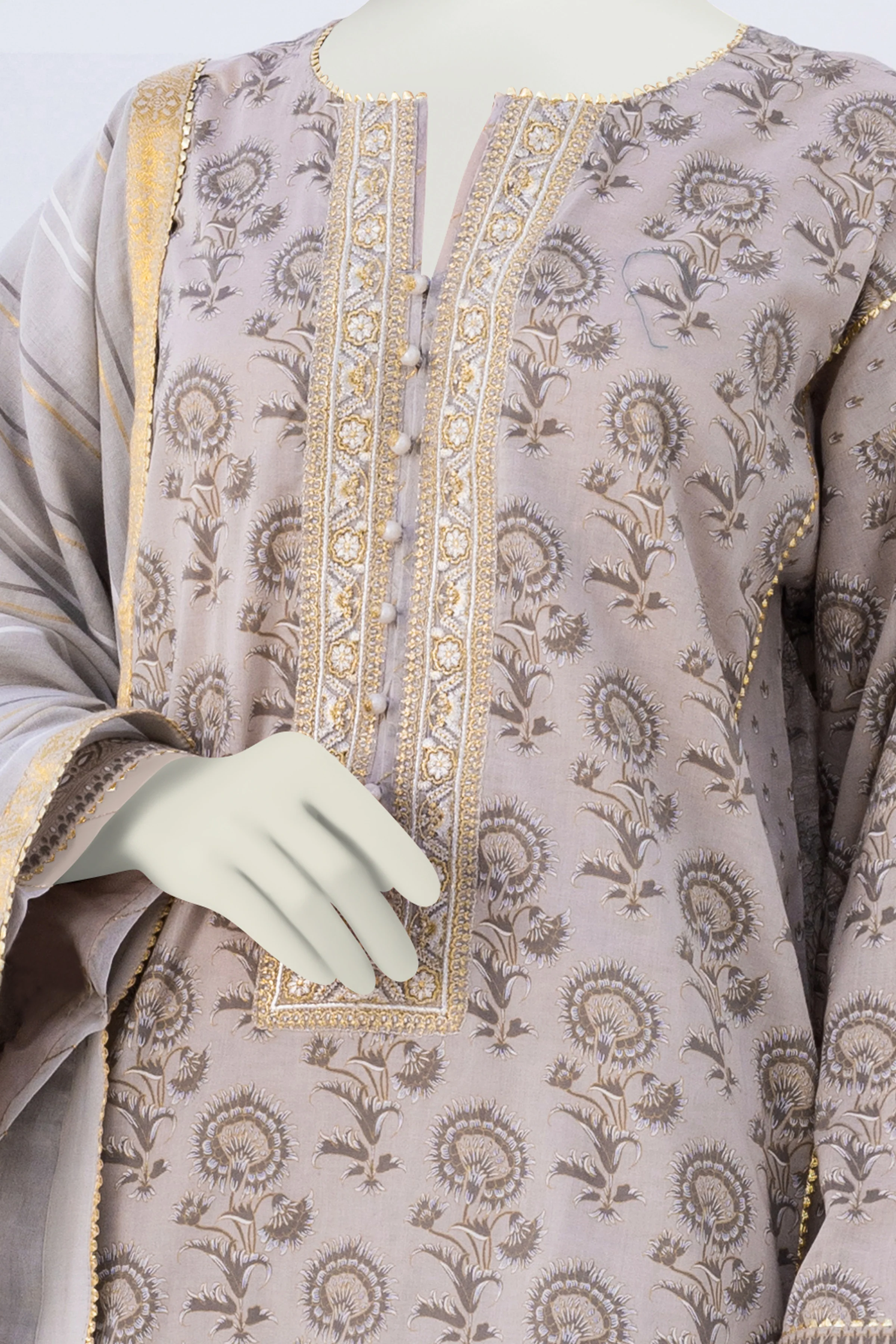 GREY LAWN 3PC UNSTITCHED | CCW-3PU-S-US-22-039/B ROSE-2 - Image 2