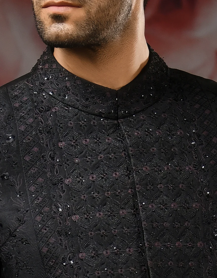 BLACK SHERWANI | JJSW-US-537/S22/JJ7319-FL - Image 2