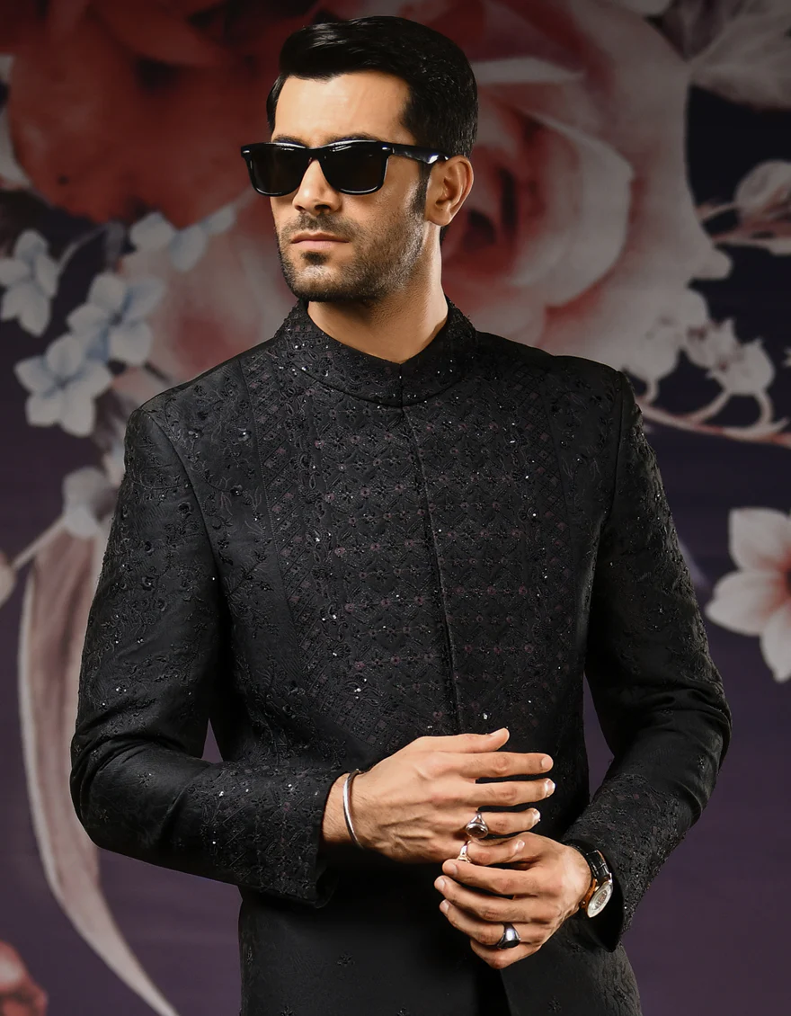 BLACK SHERWANI | JJSW-US-537/S22/JJ7319-FL - Image 3