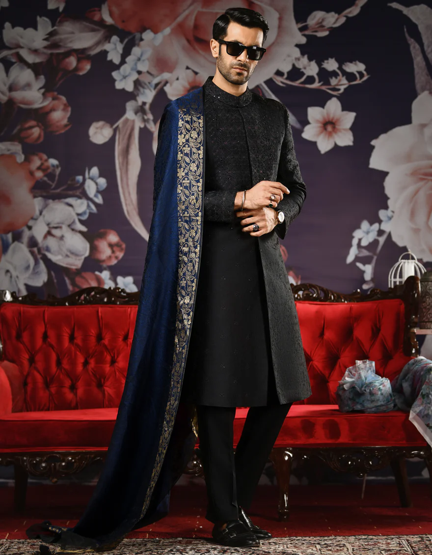 BLACK SHERWANI | JJSW-US-537/S22/JJ7319-FL - Image 4
