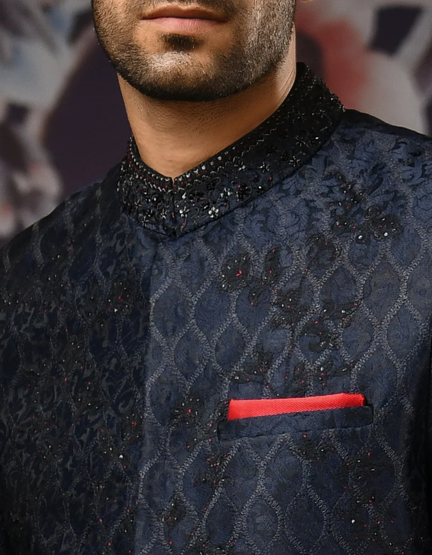 MID NIGHT BLUE SHERWANI | JJSWINR-US-536/S22/JJ8101-FL - Image 2
