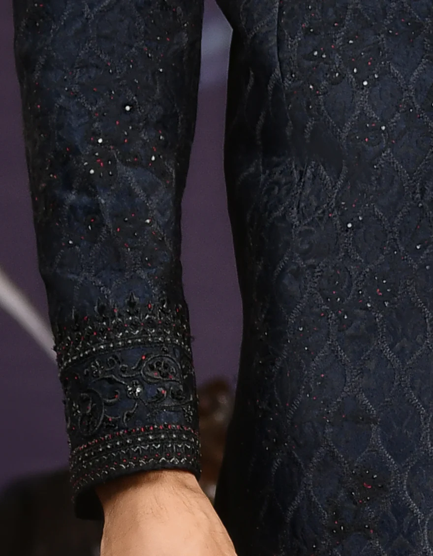 MID NIGHT BLUE SHERWANI | JJSWINR-US-536/S22/JJ8101-FL - Image 3