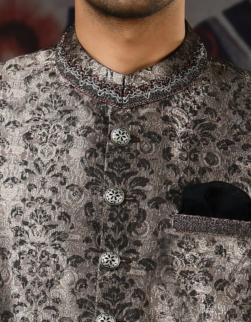STONE GREY SHERWANI | JJSWINR-US-532/S22/JJ7308-FL - Image 2