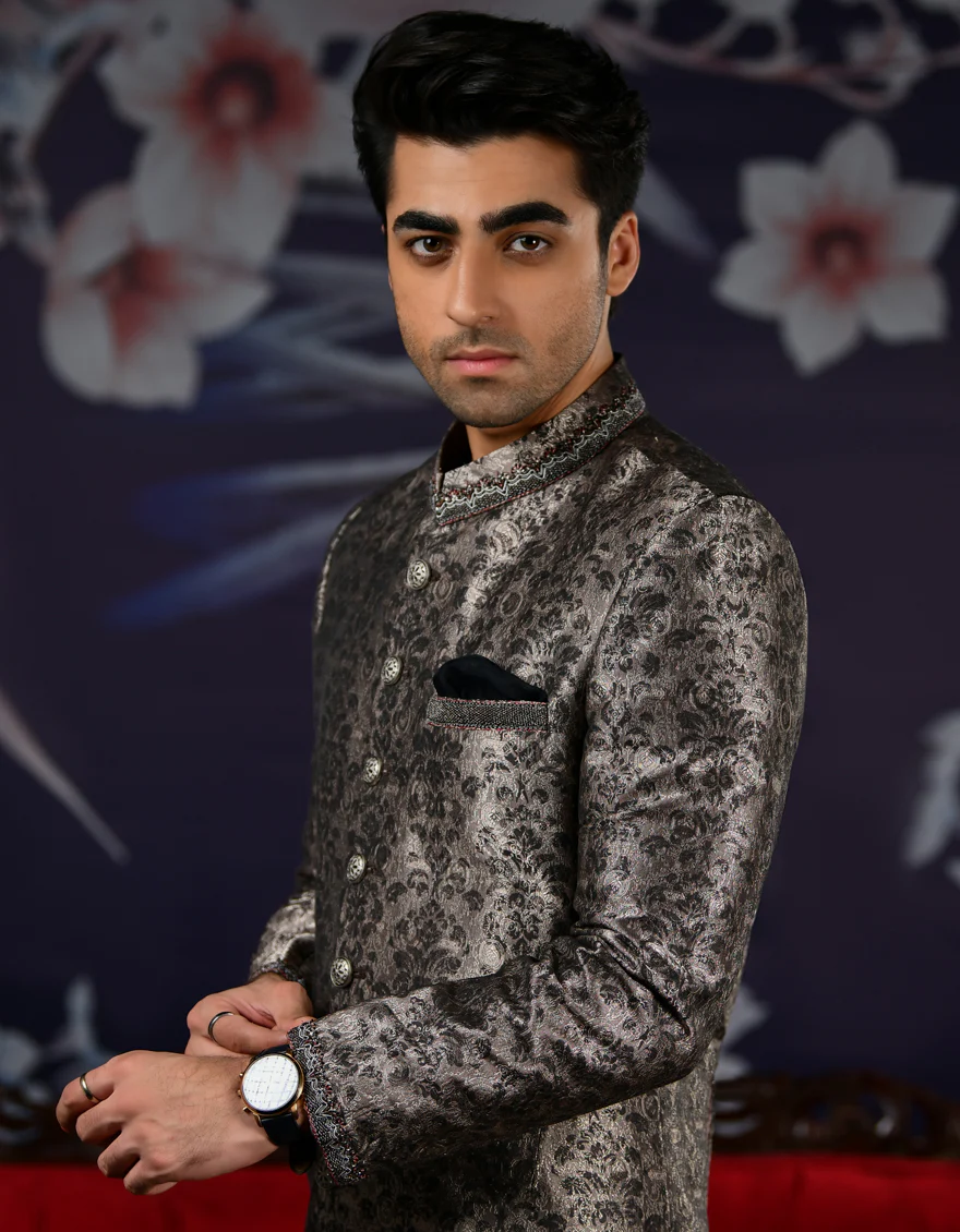 STONE GREY SHERWANI | JJSWINR-US-532/S22/JJ7308-FL - Image 3