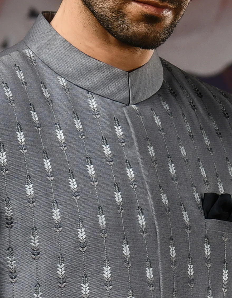 HEATHIER GREY SHERWANI | JJSWP-US-538/S22/JJ8299-FL - Image 2