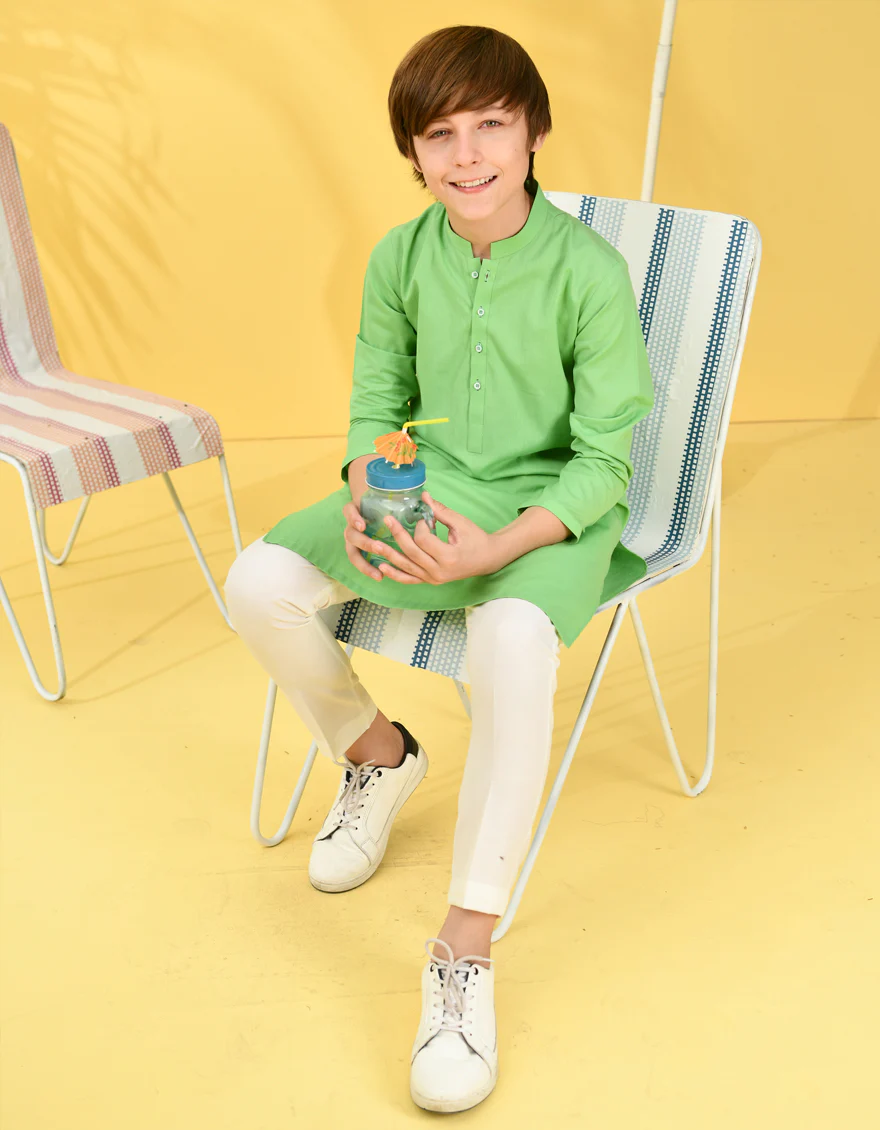 PARROT GREEN COTTON KURTA | JCK-A-38949/S24/DME3207-PN - Image 3