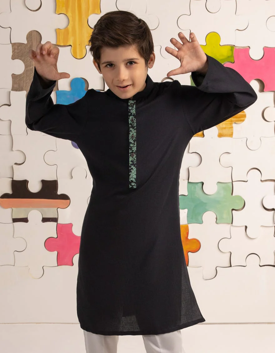 BLACK COTTON KURTA | JCK-A-39177/S24/JJ9589-CL - Image 2