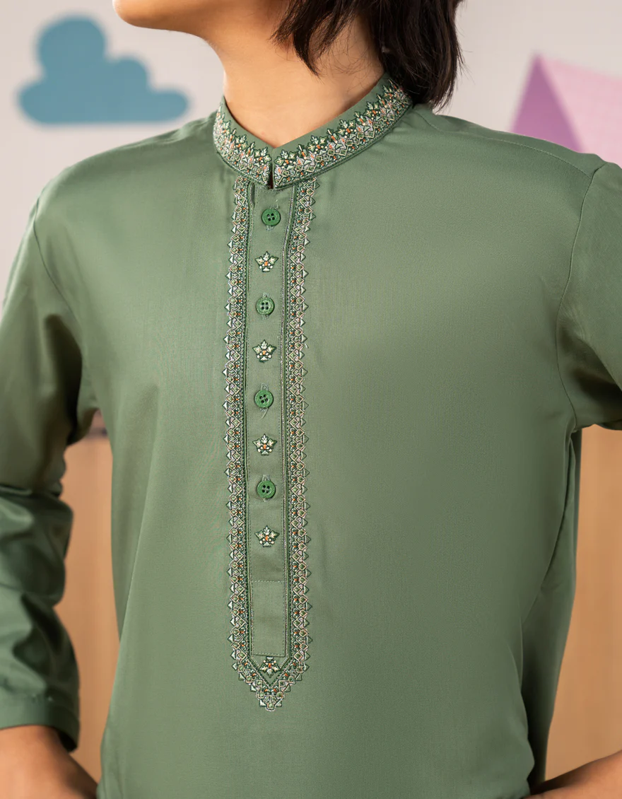 GREEN BLENDED KURTA | JCK-A-39293/S25/JJ9954-FL - Image 2