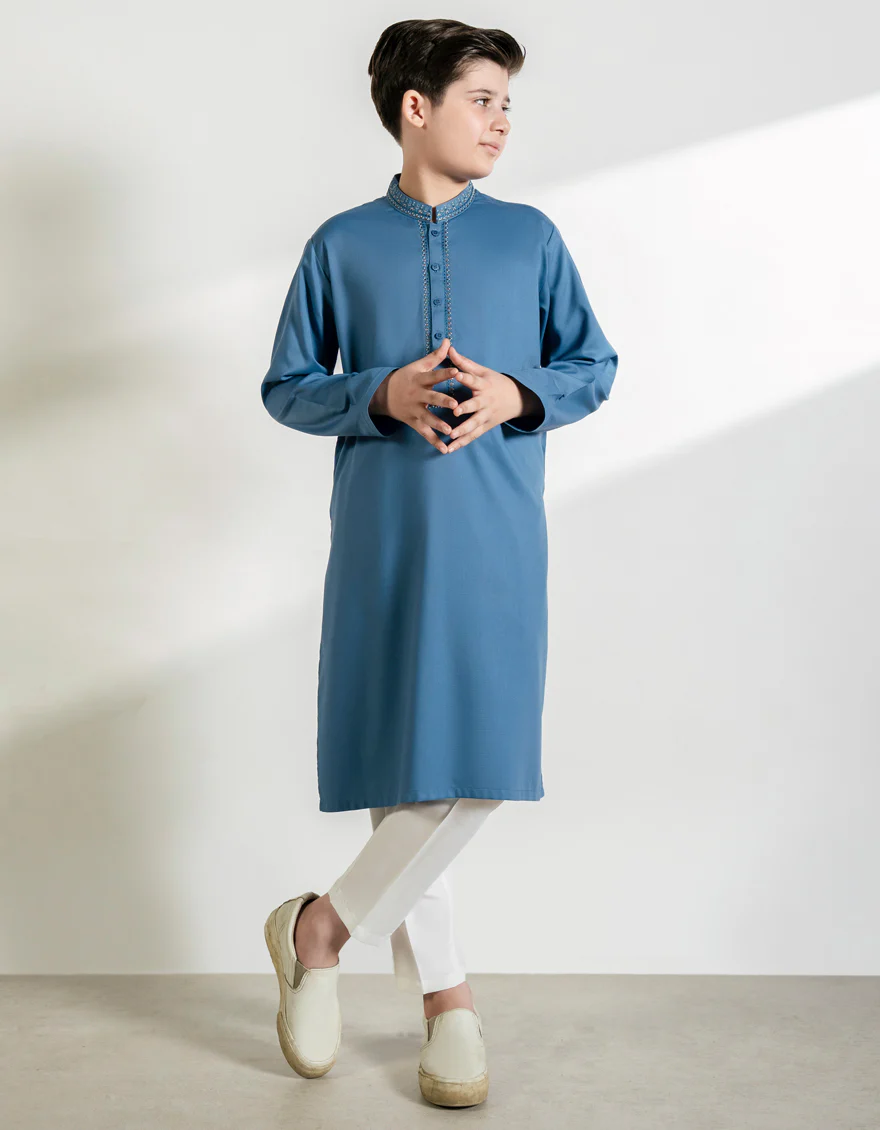 LIGHT BLUE BLENDED KURTA | JCK-A-39423/S25/JJ9955-SF - Image 3