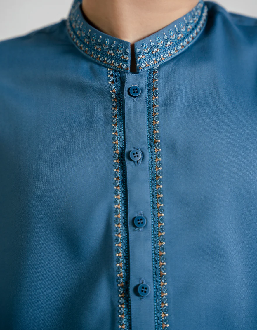 LIGHT BLUE BLENDED KURTA | JCK-A-39423/S25/JJ9955-SF - Image 4
