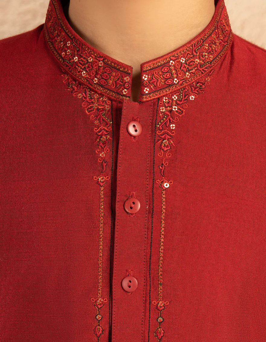 RED COTTON KURTA | JCK-A-39471/S25/JJ8823-PN - Image 3