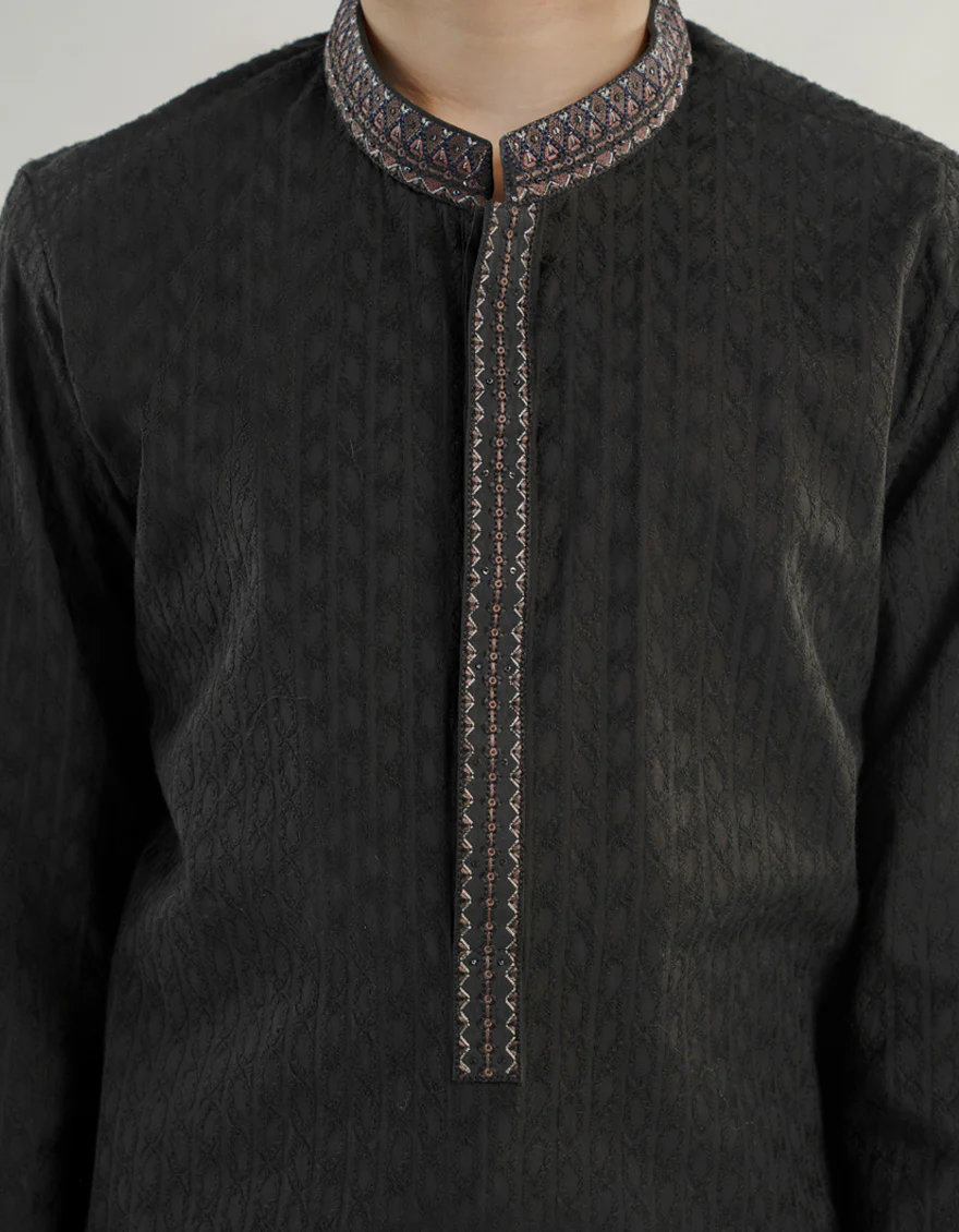 BLACK COTTON KURTA | JCK-A-47316/S24/JJ1096-SF - Image 3