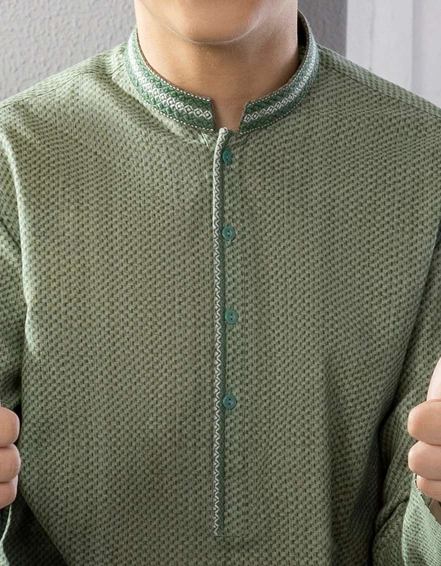 GREEN COTTON KURTA | JCK-A-US-38616/S22/JJ7611-SF - Image 2
