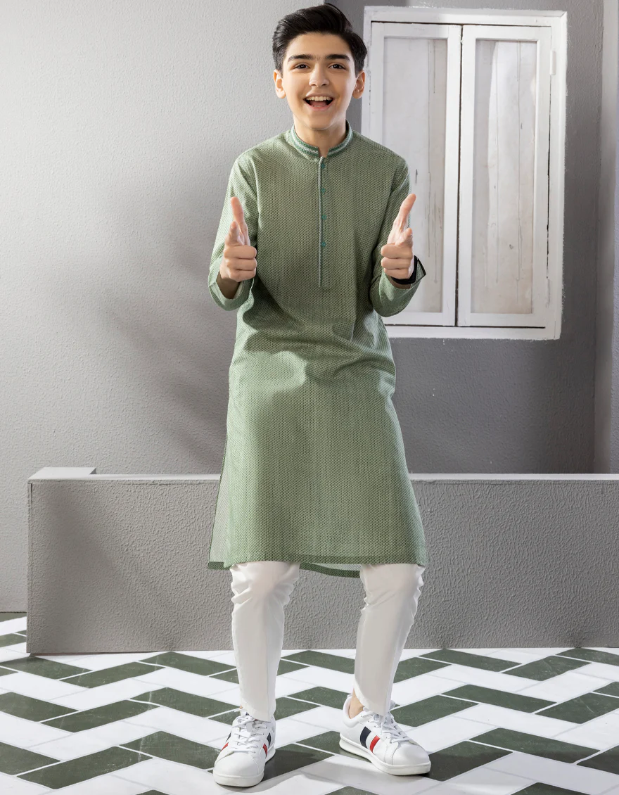 GREEN COTTON KURTA | JCK-A-US-38616/S22/JJ7611-SF - Image 3