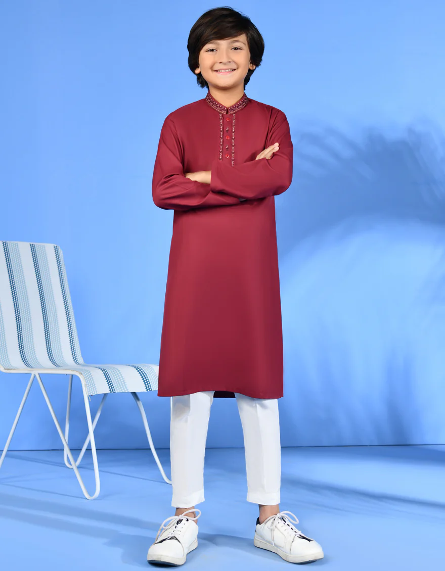RED BLENDED KURTA | JCK-S-38974/S24/JJ91 - Image 3