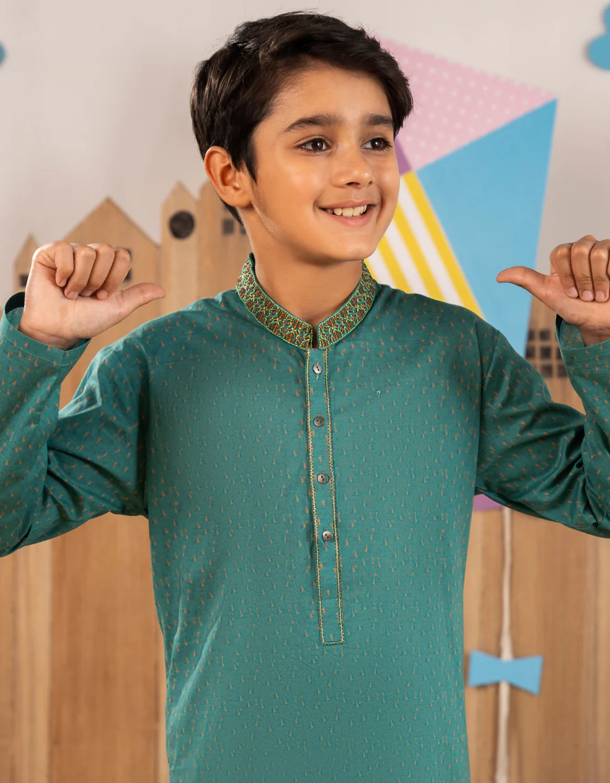 GREEN COTTON KURTA | JCK-S-46694/S25/JJ97 - Image 2