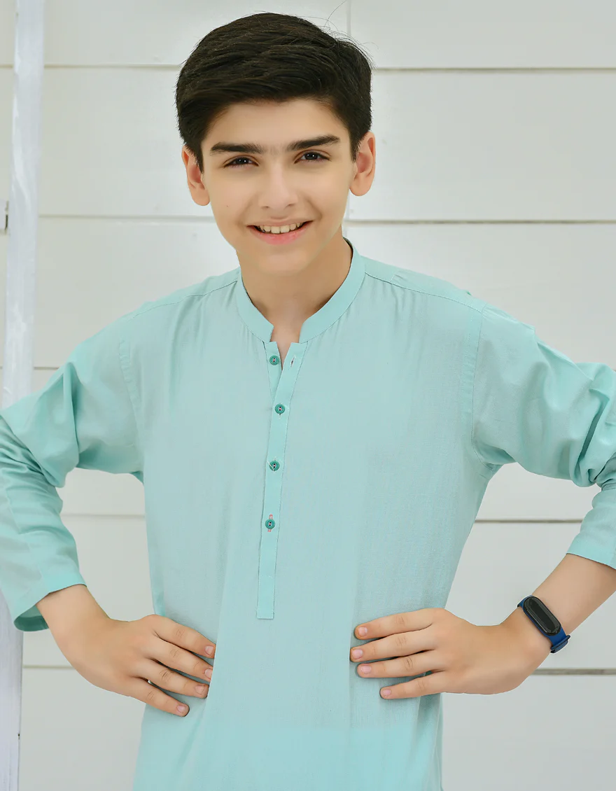 AQUA GREEN COTTON KURTA | JCK-S-US-35903/S22/JJ8133-PN - Image 2