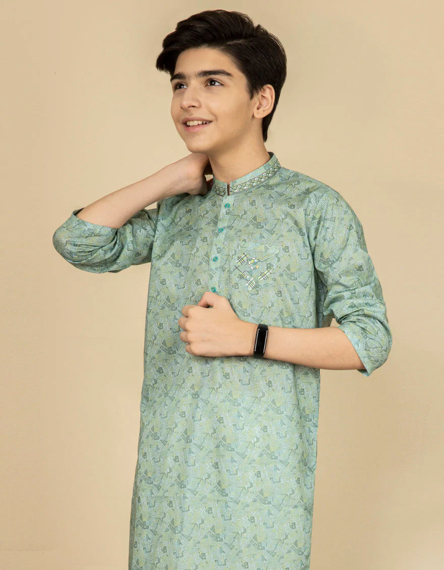 SEA GREEN COTTON KURTA | JCK-S-US-35908/S22/JJ7546-SF - Image 3