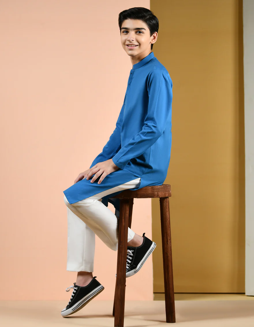 BLUE COTTON KURTA | JCK-S-US-35959/S22/DMR3184-PN - Image 3