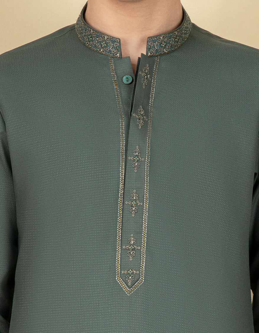 SAGE GREEN BLENDED KURTA | JCK-S-US-35982/S22/JJ8128-FL - Image 3