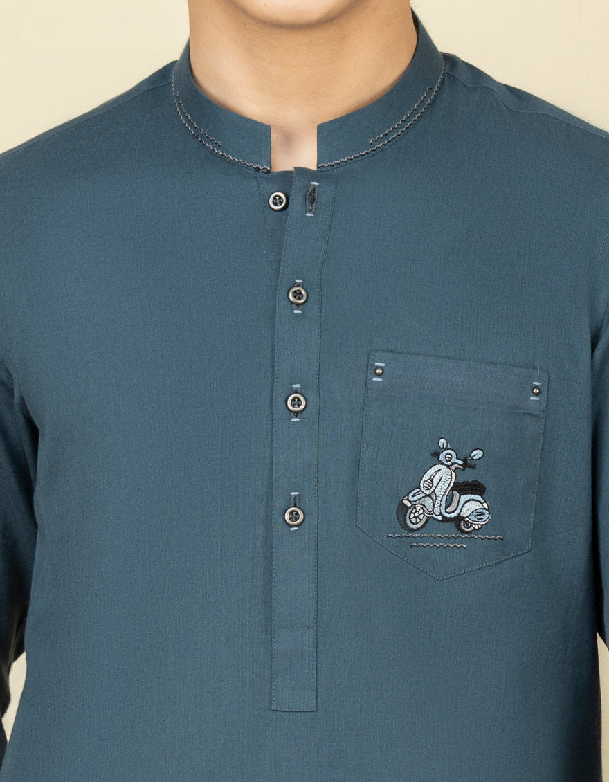 DULL BLUE COTTON KURTA | JCK-S-US-35994/S22/JJ7636-CL - Image 3
