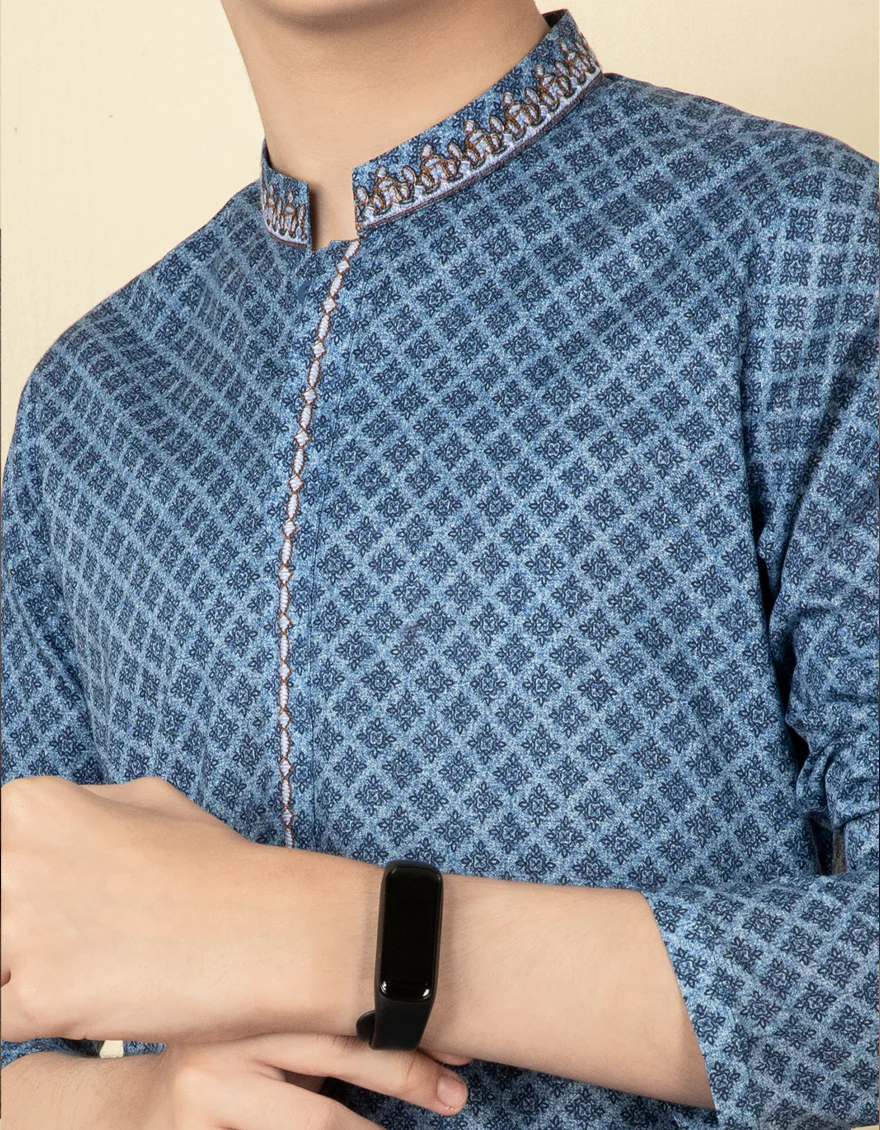 BLUE COTTON KURTA | JCK-S-US-35999/S22/JJ6837-SF - Image 2