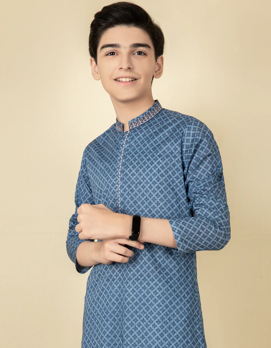 BLUE COTTON KURTA | JCK-S-US-35999/S22/JJ6837-SF - Image 3