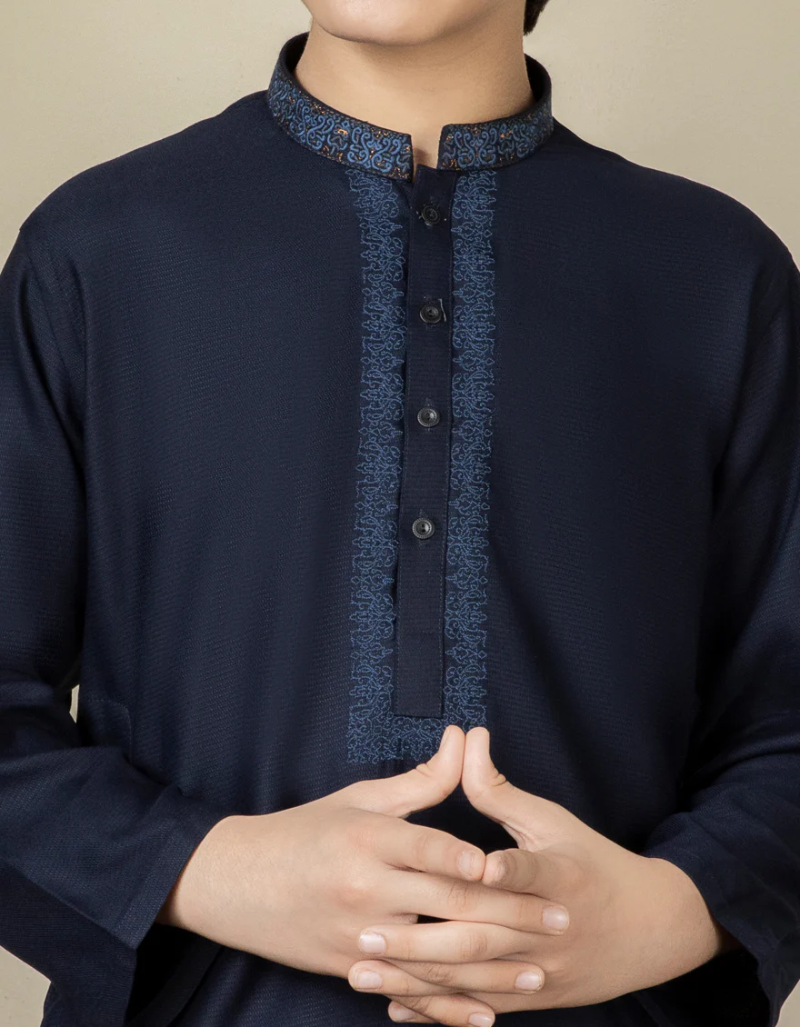 NAVY BLUE BLENDED KURTA | JCK-S-US-38480/S22/JJ8129-FL - Image 2