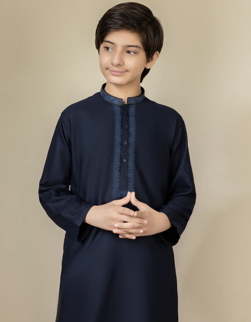 NAVY BLUE BLENDED KURTA | JCK-S-US-38480/S22/JJ8129-FL - Image 3