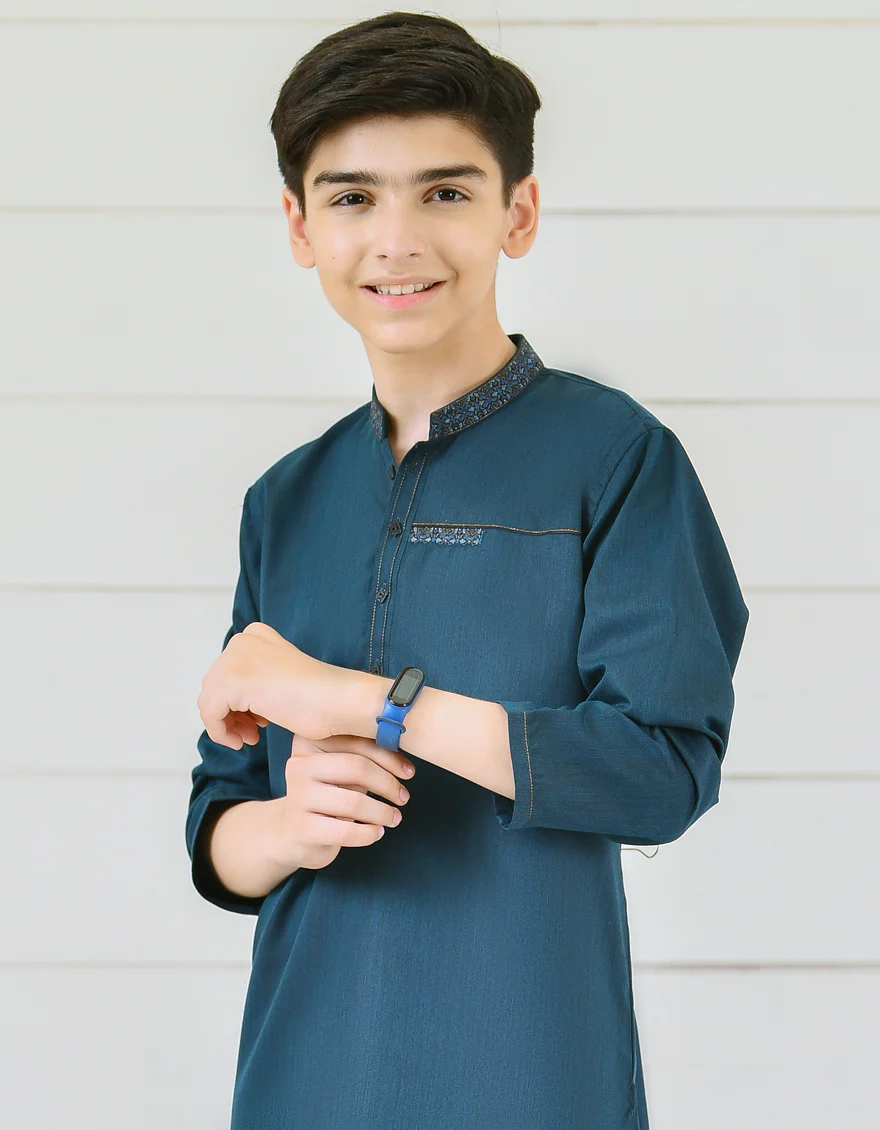 PEACOCK BLUE BLENDED KURTA | JCK-S-US-38495/S22/JJ7610-FL - Image 3