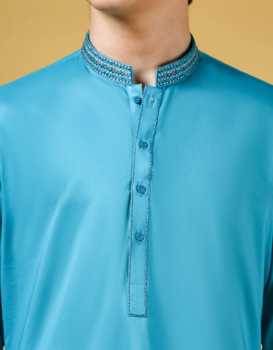 TURQUOISE BLUE COTTON KURTA | JCK-S-US-38536/S22/JJ7546-CL - Image 2