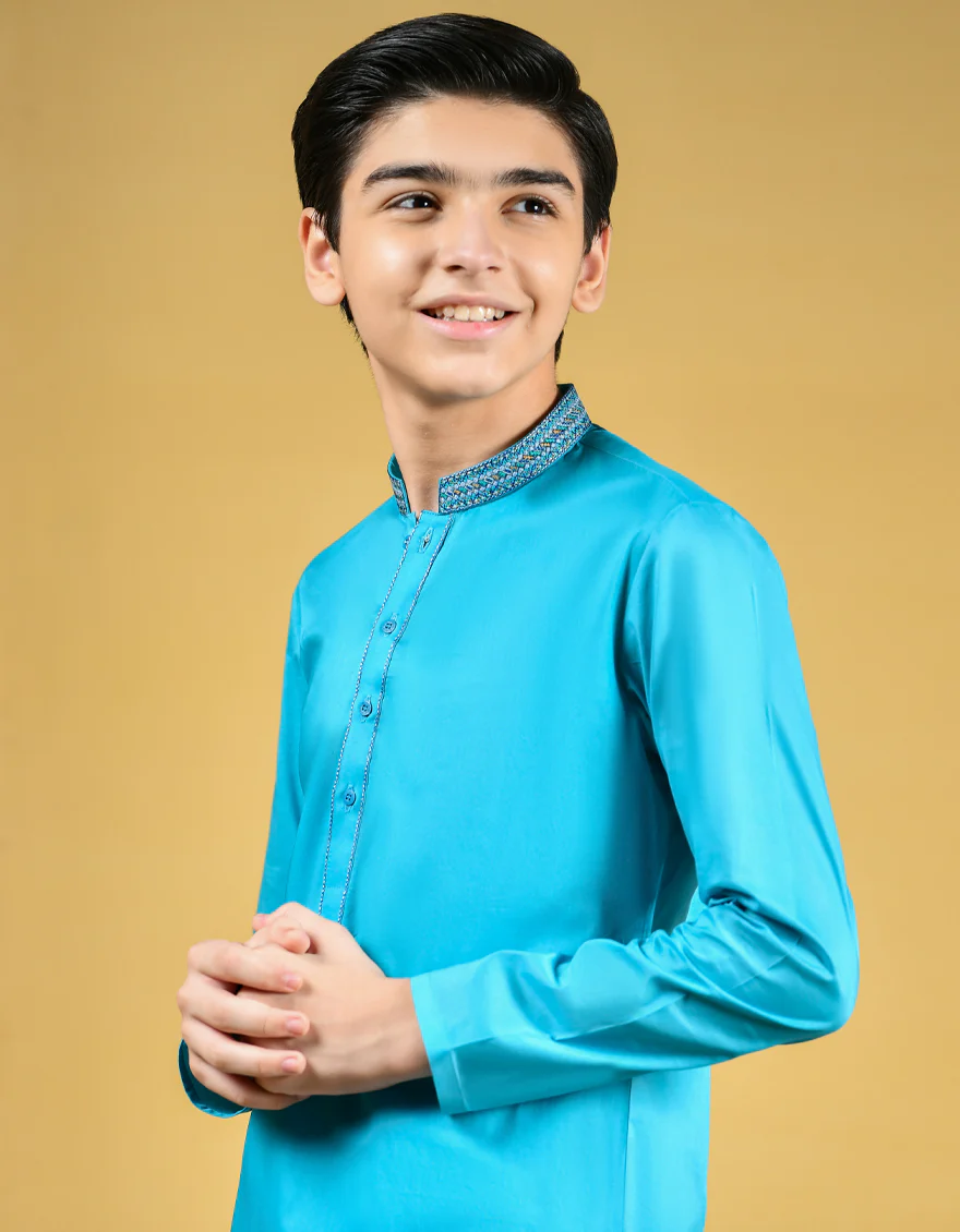 TURQUOISE BLUE COTTON KURTA | JCK-S-US-38536/S22/JJ7546-CL - Image 3