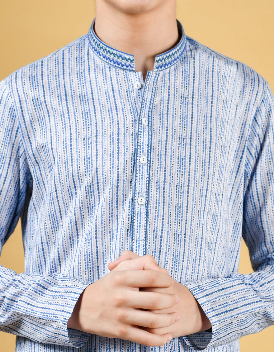 MULTI BLUE COTTON KURTA | JCK-S-US-39345/S22/JJ7546-SF - Image 2