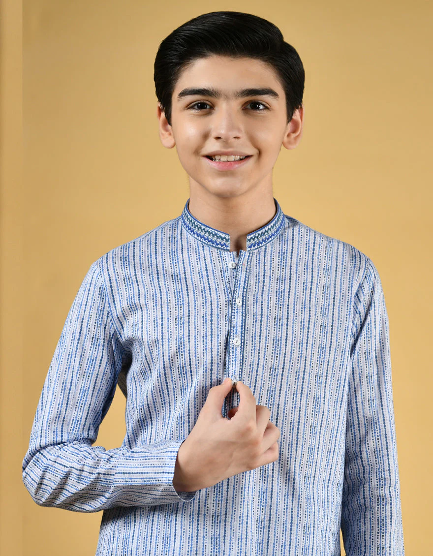 MULTI BLUE COTTON KURTA | JCK-S-US-39345/S22/JJ7546-SF - Image 3