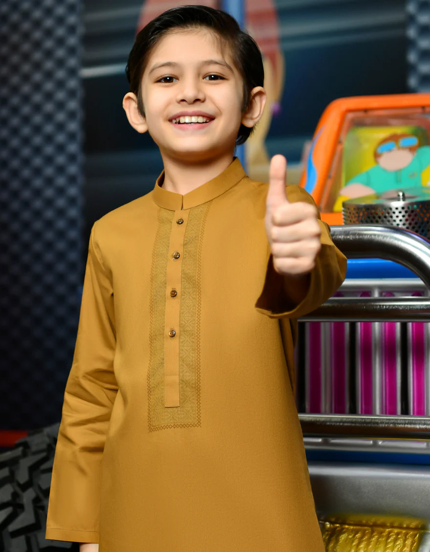 OCHRE COTTON KURTA | JCK-S-US-46136/S23/JJ8977-CL - Image 3