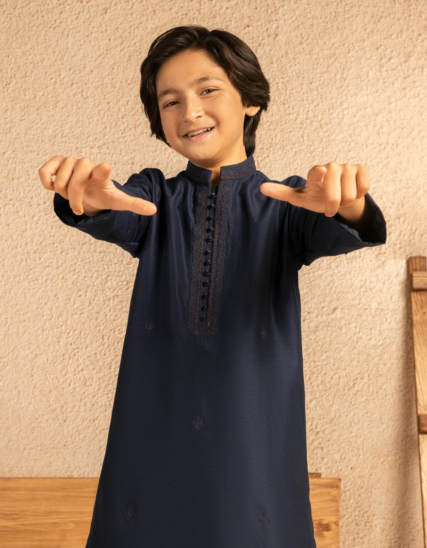 NAVY BLUE BLENDED SPECIAL KURTA | JCK-SP-A-50062/S25/JJ8454-FL - Image 2