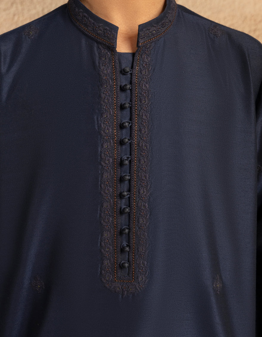 NAVY BLUE BLENDED SPECIAL KURTA | JCK-SP-A-50062/S25/JJ8454-FL - Image 3
